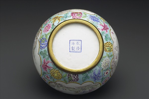 銅胎畫琺瑯山水花卉水盂