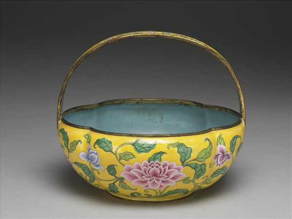 銅胎畫琺瑯花籃