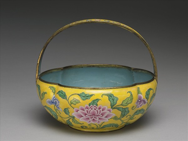 銅胎畫琺瑯花籃