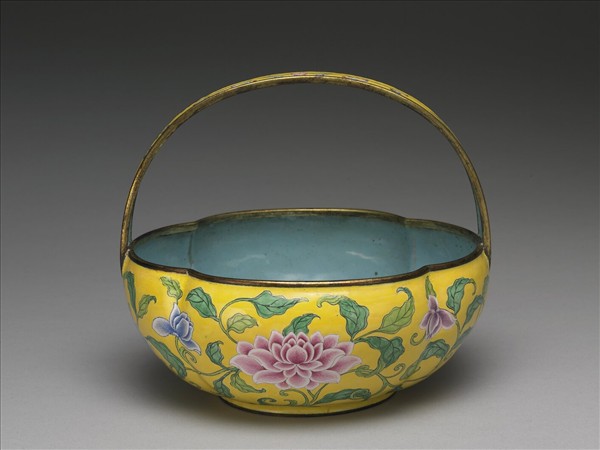 銅胎畫琺瑯花籃