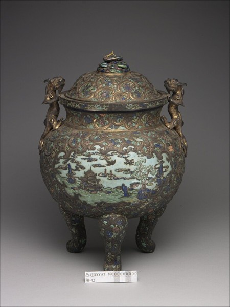 銀胎內填琺瑯鼎式爐