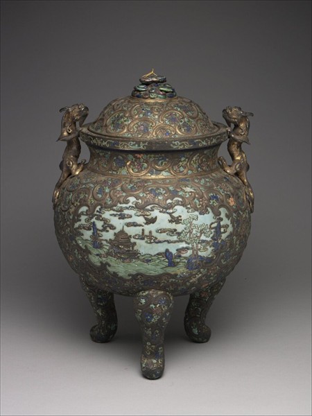 銀胎內填琺瑯鼎式爐