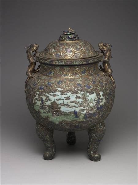 銀胎內填琺瑯鼎式爐