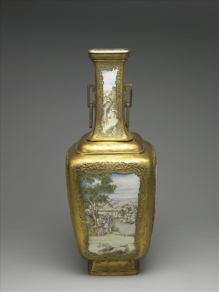 銅胎鑲金畫琺瑯西洋人物圖花瓶