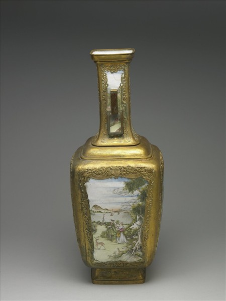 銅胎鑲金畫琺瑯西洋人物圖花瓶