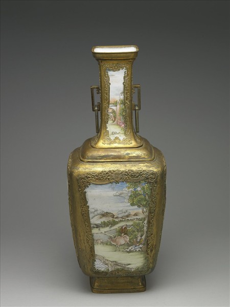 銅胎鑲金畫琺瑯西洋人物圖花瓶