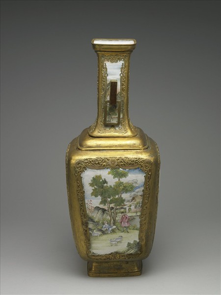 銅胎鑲金畫琺瑯西洋人物圖花瓶