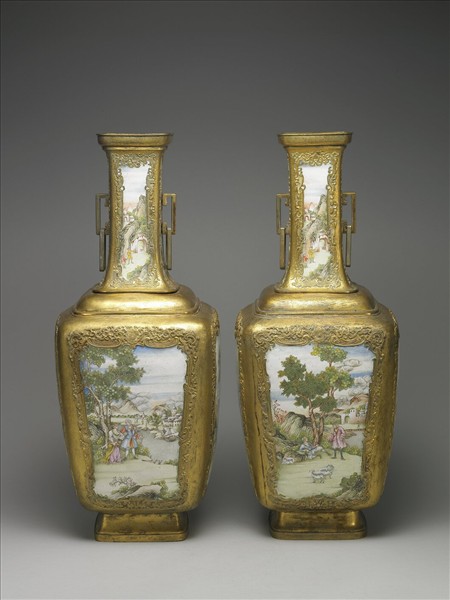 銅胎鑲金畫琺瑯西洋人物圖花瓶