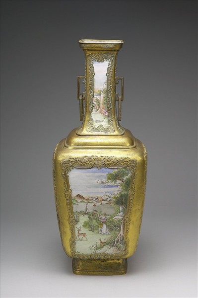 銅胎鑲金畫琺瑯西洋人物圖花瓶