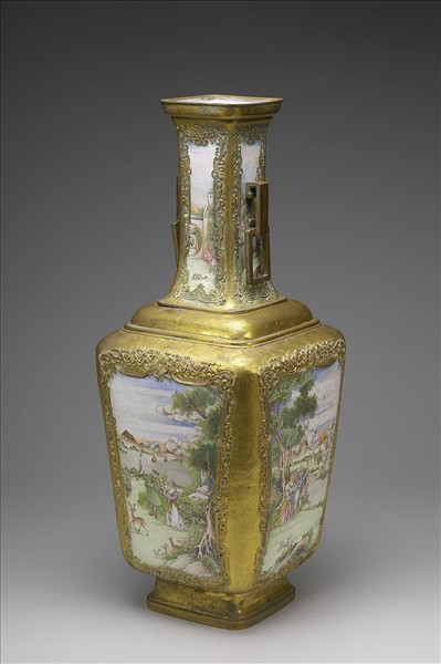 銅胎鑲金畫琺瑯西洋人物圖花瓶