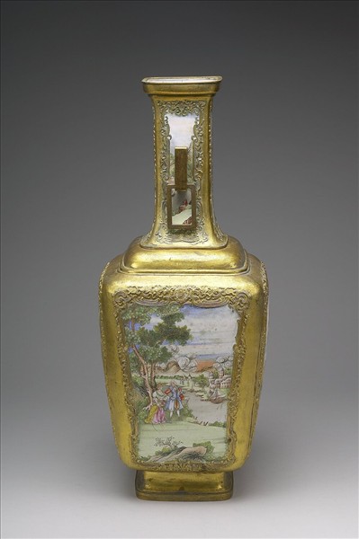 銅胎鑲金畫琺瑯西洋人物圖花瓶