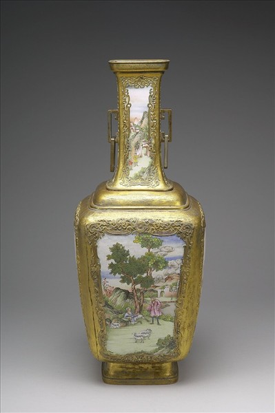 銅胎鑲金畫琺瑯西洋人物圖花瓶