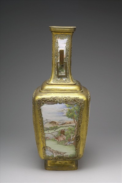 銅胎鑲金畫琺瑯西洋人物圖花瓶