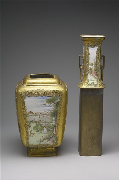 銅胎鑲金畫琺瑯西洋人物圖花瓶