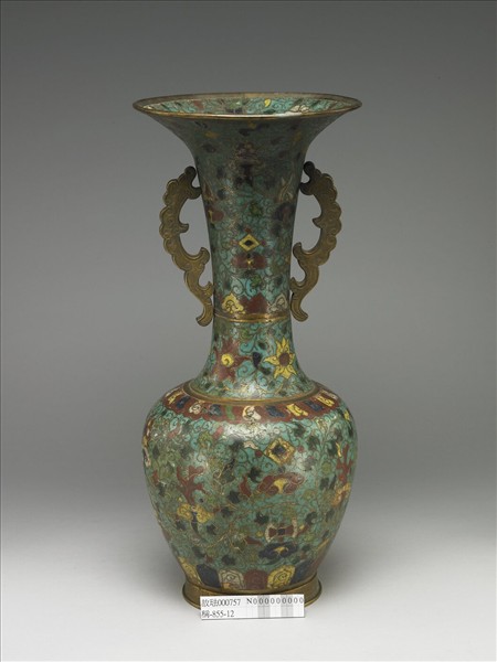 掐絲琺瑯雙耳撇口瓶