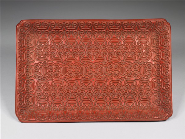 剔紅如意雲紋長方盤