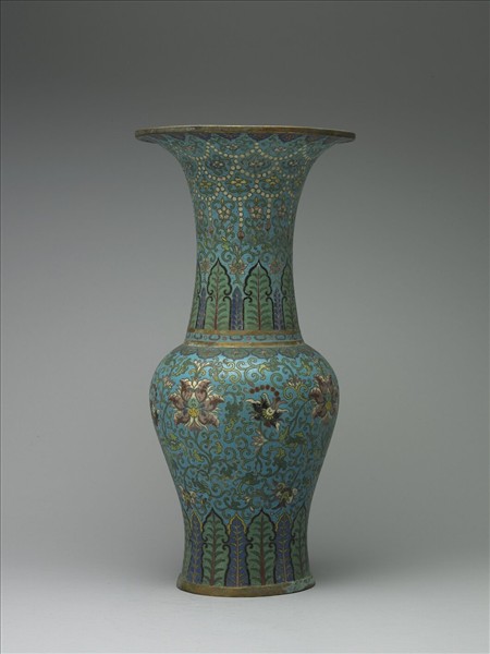 七宝焼，掐丝珐琅，花瓶，花器，置物 掐絲琺瑯圓口花瓶- 故宮