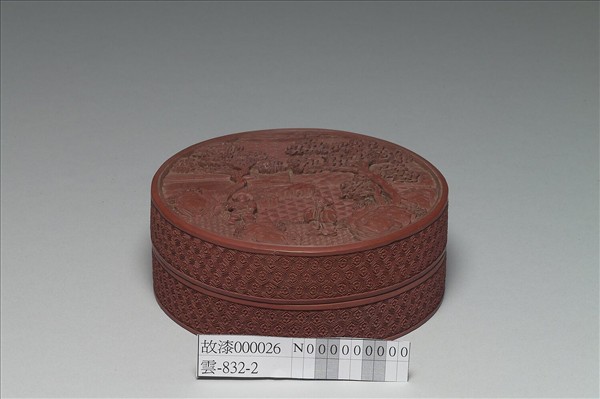 剔紅山水人物圓盒