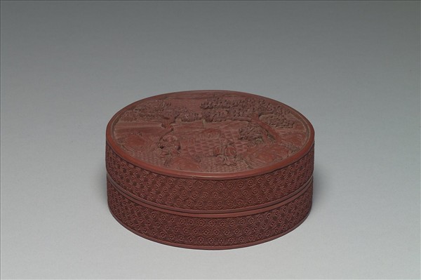 剔紅山水人物圓盒