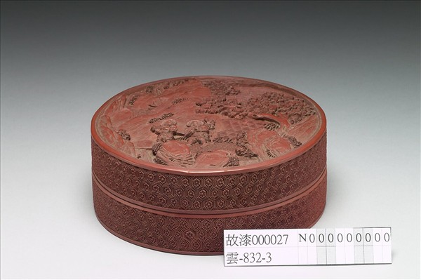 剔紅山水人物圓盒