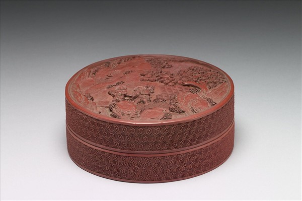 剔紅山水人物圓盒