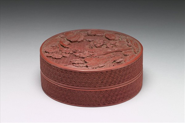 剔紅山水人物圓盒