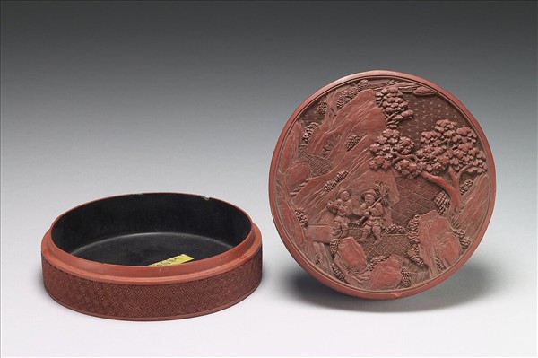 剔紅山水人物圓盒