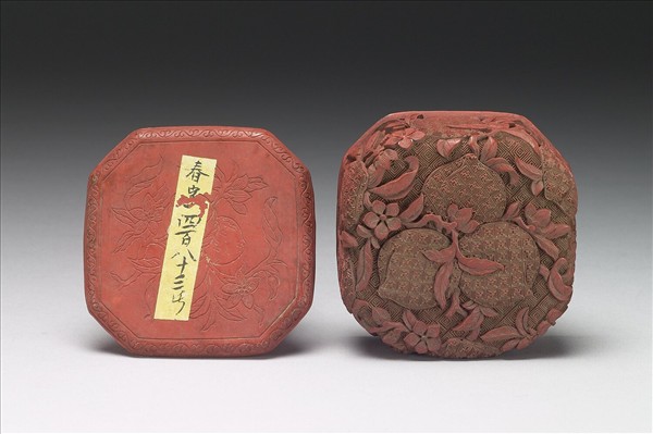 剔紅折枝桃八方盒