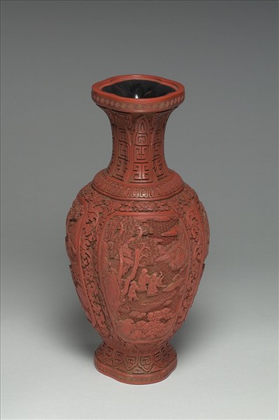 剔紅山水人物圖海棠式瓶