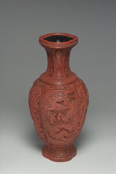 剔紅山水人物圖海棠式瓶