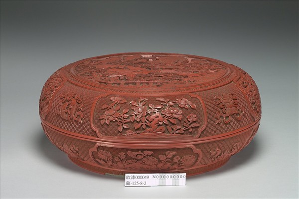 剔紅山水樓閣圓盒