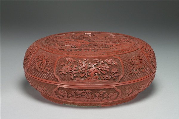 剔紅山水樓閣圓盒