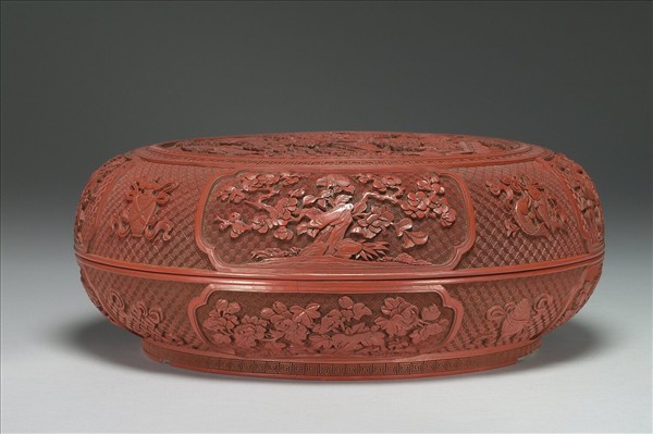 剔紅山水樓閣圓盒