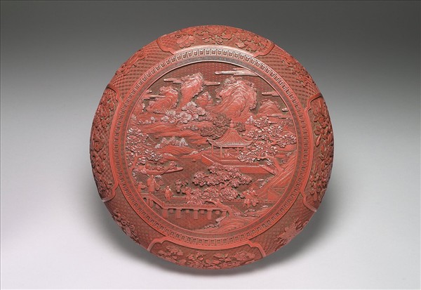 剔紅山水樓閣圓盒