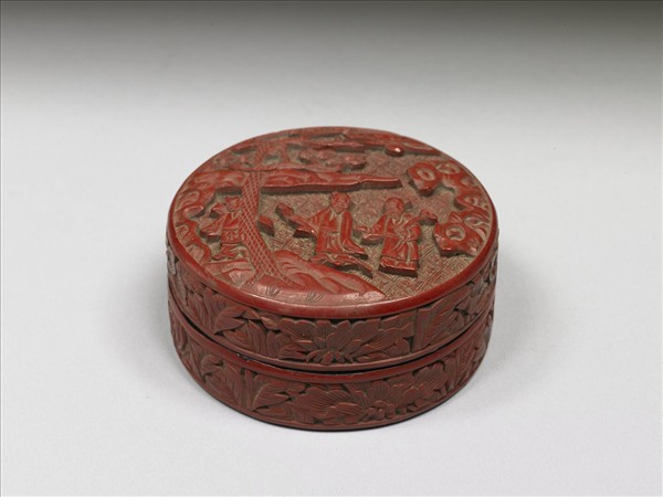 剔紅聽松圖圓盒