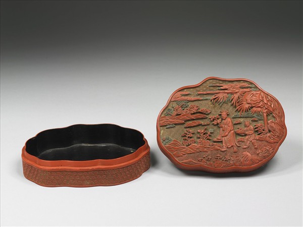 剔彩士人採花盒