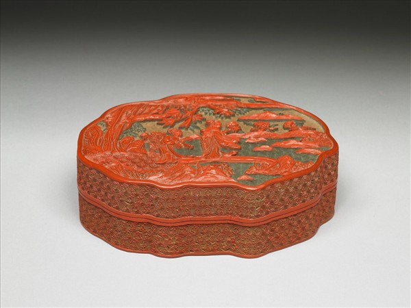 剔彩仕女採花盒