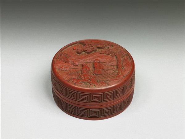 剔紅賞月圖圓盒