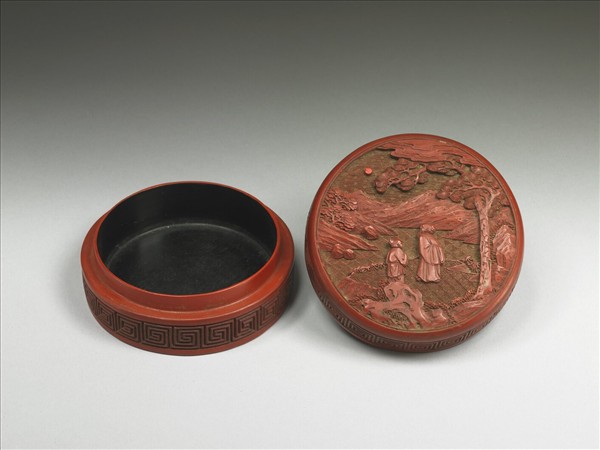 剔紅賞月圖圓盒