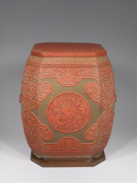 剔紅雲龍紋八角坐墩