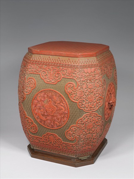 剔紅雲龍紋八角坐墩