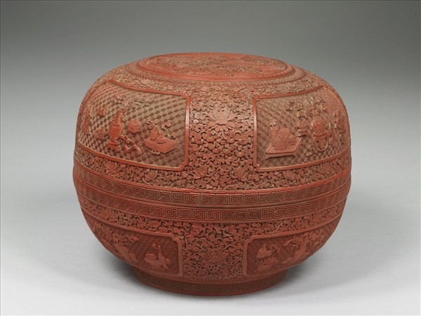 剔紅種菊圖捧盒