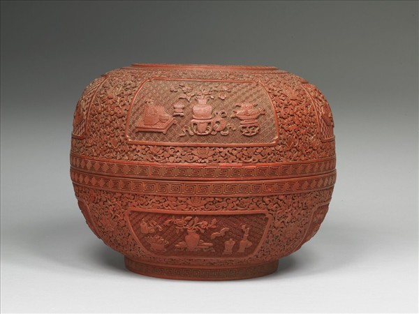 剔紅種菊圖捧盒