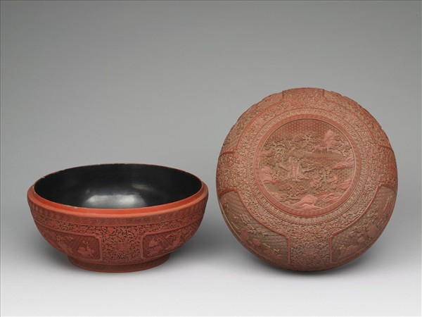 剔紅種菊圖捧盒