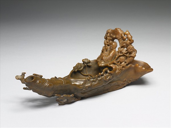 雕犀角人物乘槎