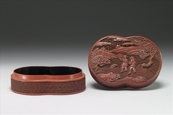 剔紅山水人物雙圓盒