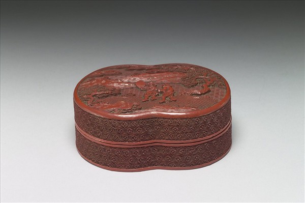 剔紅山水人物雙圓盒