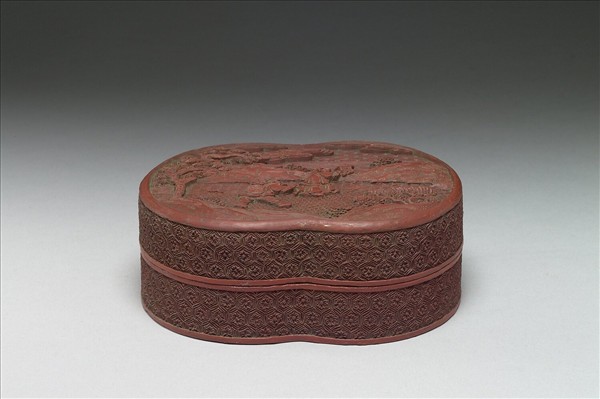 剔紅山水人物雙圓盒