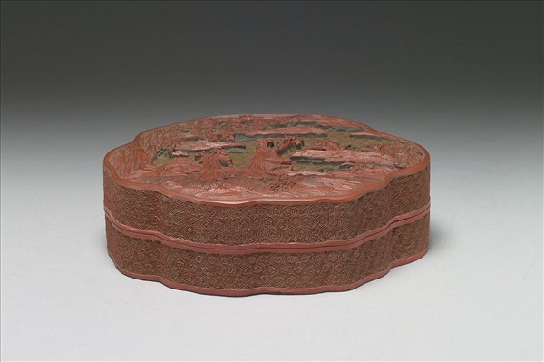 剔彩山水人物盒