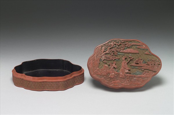 剔彩山水人物盒